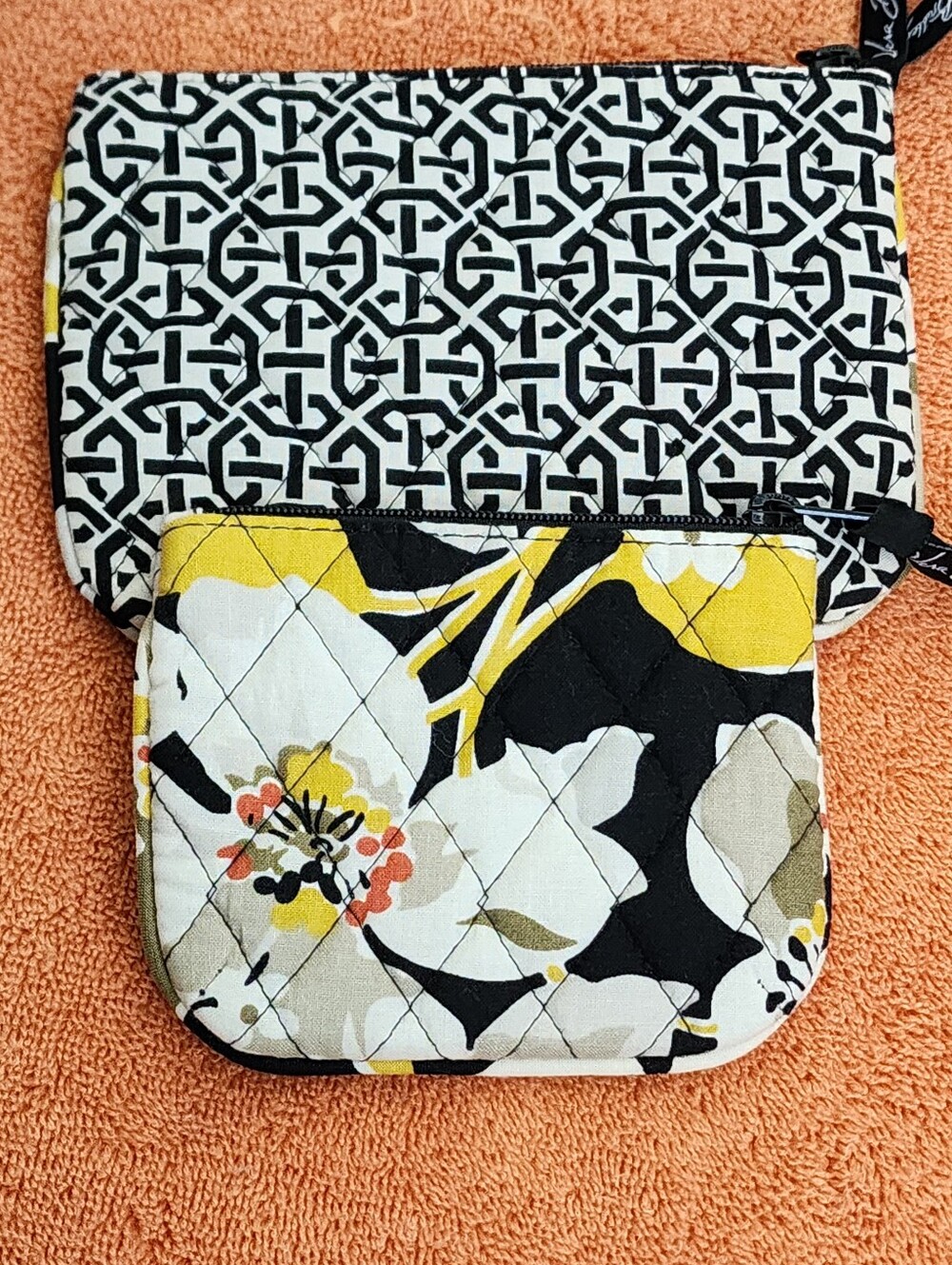 Vera Bradley Floral Zip Pouch Set - Black, White & Yellow